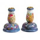 Yair Emanuel Small Sized Wood Shabbat Candlesticks with Jerusalem Depictions