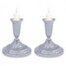 13 Centimeter 2 Piece Nickel Candlestick Set with Jerusalem and Diamonds