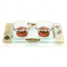 Short Glass Shabbat Candlesticks with Tall Flowers and Tray