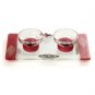 Short Glass Shabbat Candlesticks with Red Leaves and Tray