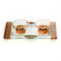 Short Glass Shabbat Candlesticks with Orange Autumn and Tray