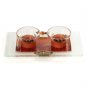 Short Glass Shabbat Candlesticks with Floral Arrangement and Tray