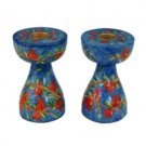 Yair Emanuel Small Sized Wood Shabbat Candlesticks with Pomegranates