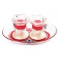 Glass Shabbat Candlesticks with Red Leaves and Metal Plaques