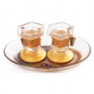 Glass Shabbat Candlesticks with Leaf Pattern and Bronze Plaques