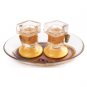 Glass Shabbat Candlesticks with Leaf Pattern and Bronze Plaques