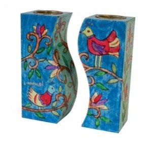 Yair Emanuel Fitted Shabbat Candlesticks with Birds