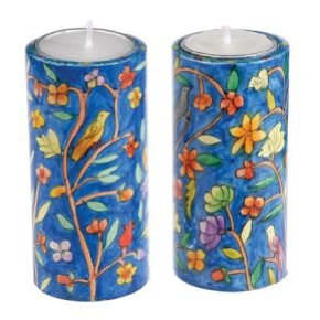 Yair Emanuel Round Shabbat Candlesticks with Oriental Design