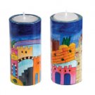 Yair Emanuel Round Shabbat Candlesticks with Jerusalem Depictions