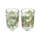 Yair Emanuel Painted Glass Candle Holders with Bird and Flower Design