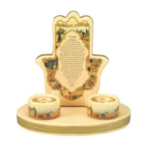 19cm Ceramic Candlesticks with Scenic Jerusalem and Eshet Chayil