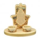 19 Centimeter Hamsa Candlestick set with Candle Lighting Text