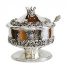 Sterling Silver Honey Dish with Crown and Cast Grapes