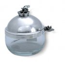Sterling Silver and Glass Honey Dish with Bees and Spoon