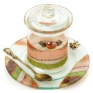 Glass Rosh Hashanah Honey Pot with Quilt Stripes