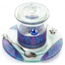 Glass Rosh Hashanah Honey Pot with Electric Blue