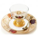 Glass Rosh Hashanah Honey Dish on Stand with Pomegranates