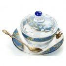 Glass Rosh Hashanah Honey Dish with Lid and Blue Autumn Background