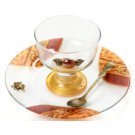 Glass Rosh Hashanah Honey Dish on Stand with Autumn Leaves