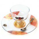 Glass Rosh Hashanah Honey Dish on Stand with Leaf Motif