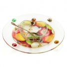 Glass Rosh Hashanah Honey Dish on Stand with Picture of Apples