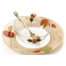 Glass Rosh Hashanah Honey Dish with Apples and Swirls