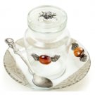 Glass Rosh Hashanah Honey Dish Jar and White Design