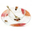 Glass Rosh Hashanah Honey Dish with Red Floral Pattern