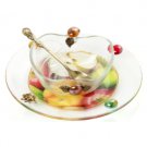 Glass Rosh Hashanah Honey Dish with Fruit Plate