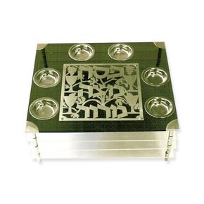 Sterling Silver Three Tier Passover Seder Plate with Four Cups Design