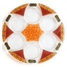 Glass Seder Plate with Orange and Brown Leaves and Metal Plaques