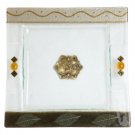 Glass Matzah Plate with Green Leaves