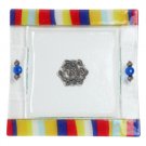 Glass Matzah Plate with Rainbow Stripes