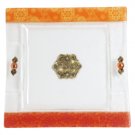Glass Matzah Plate with Flowers in Red and Orange