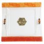 Glass Matzah Plate with Flowers in Red and Orange