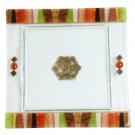 Glass Matzah Plate with Multicolored Stripes