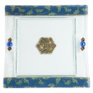 Glass Matzah Plate with Leaves on Blue