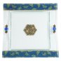 Glass Matzah Plate with Leaves on Blue