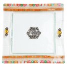 Glass Matzah Plate with Bright Floral Decorations
