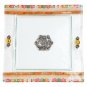 Glass Matzah Plate with Bright Floral Decorations