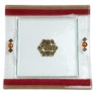 Glass Matzah Plate with Dark Red Stripes
