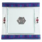 Glass Matzah Plate with Electric Blue and Purple