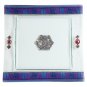 Glass Matzah Plate with Electric Blue and Purple