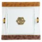 Glass Matzah Plate with Brown Autumn Leaves
