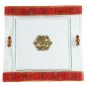 Glass Matzah Plate with Red Floral Patterns
