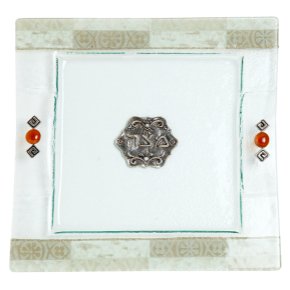 Glass Matzah Plate with Gray Patterns