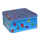 Decorated Tin Matzah Box by Yair Emanuel in Blue with Pomegranate Design