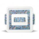 29x25cm Blue Matzah Plate with Jerusalem Paintings
