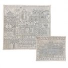 Yair Emanuel Hand Embroidered Matzah Cover  With Jerusalem Background In Silver