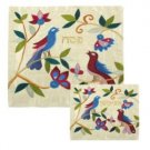 Yair Emanuel Silk Matzah Cover Set with Birds on White Background